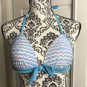 Aerie Bikini Top Blue Pink Bikini Top Padded Push Up Neck Back Ties M